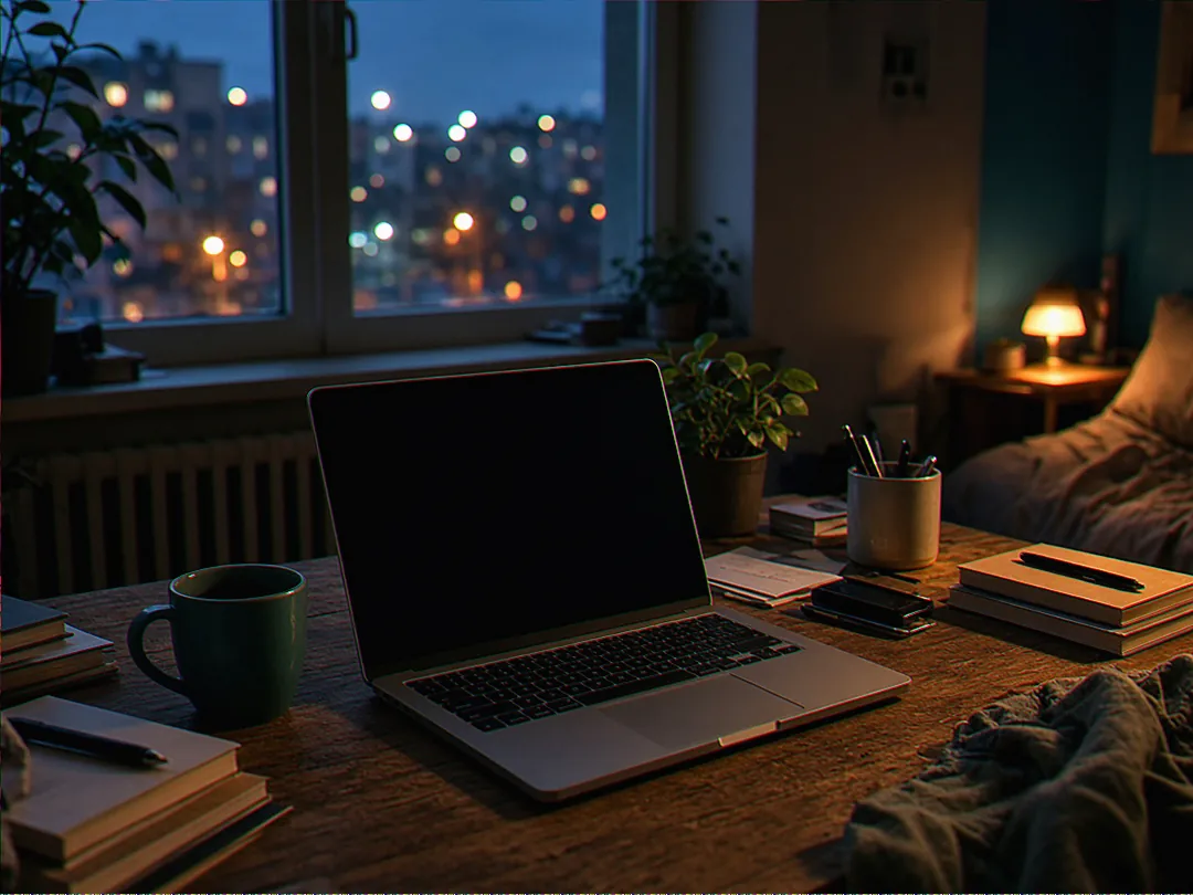 Laptop in an apartment at dusk — typical Instacam setup